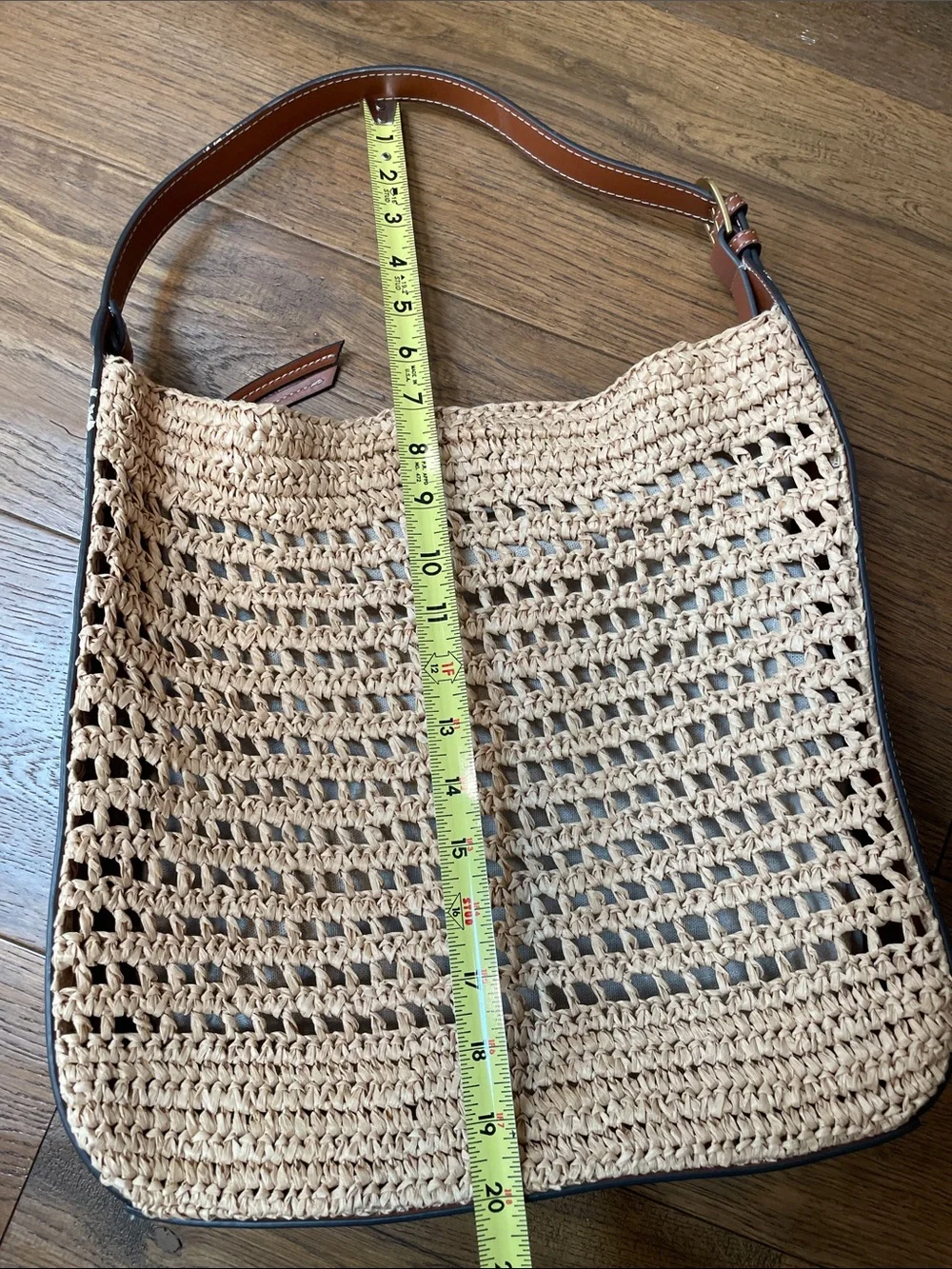 Mango Woven Straw Hobo Bag with Brown Leather Trim CB CB - Picture 12 of 14